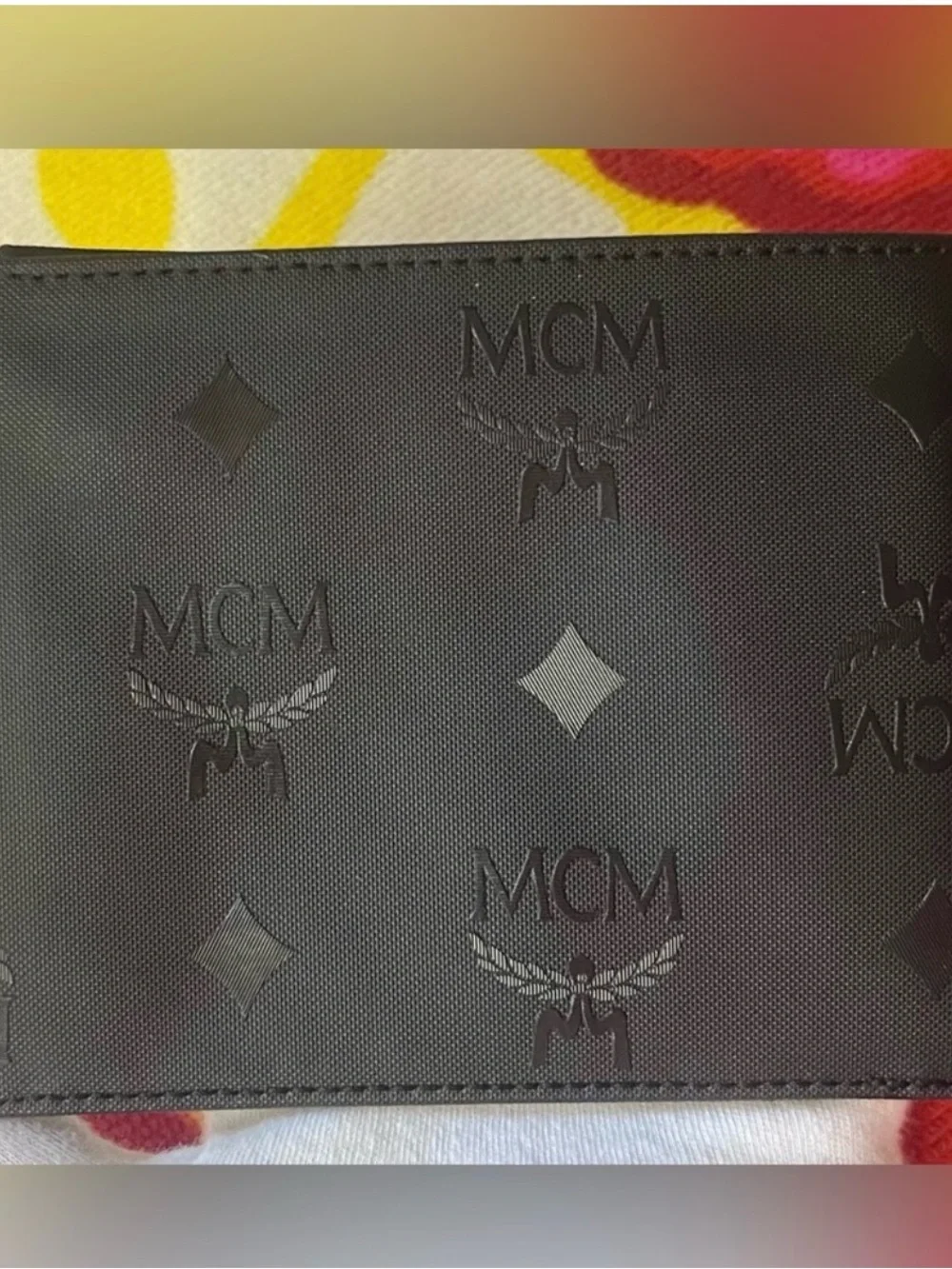 MCM Black Bifold Men's Wallet Logo Pattern Credit Card Folding Theme Logo